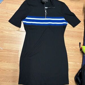 Almost Famous Black Mini Dress with Blue Stripes